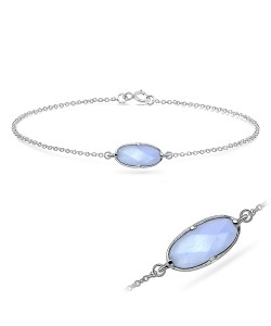 Blue Chalcedony Ellipse Shape Silver Bracelet BRS-387